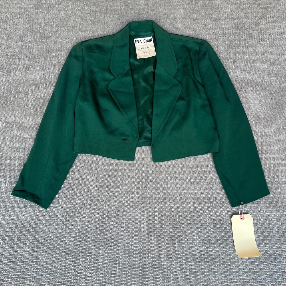 Vintage Eva Chun Cropped Blazer Jacket Green Satin Sony Pictures Studios Prop